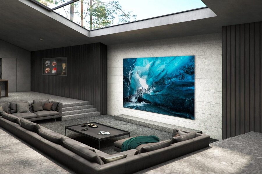 A Samsung mico-LED video wall in a home entertainment setup.