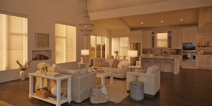 A home with Lutron motorized shades. 