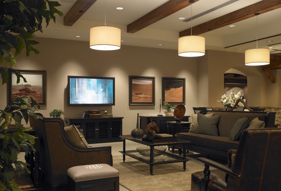 An elegant living room illuminated with Lutron lighting.