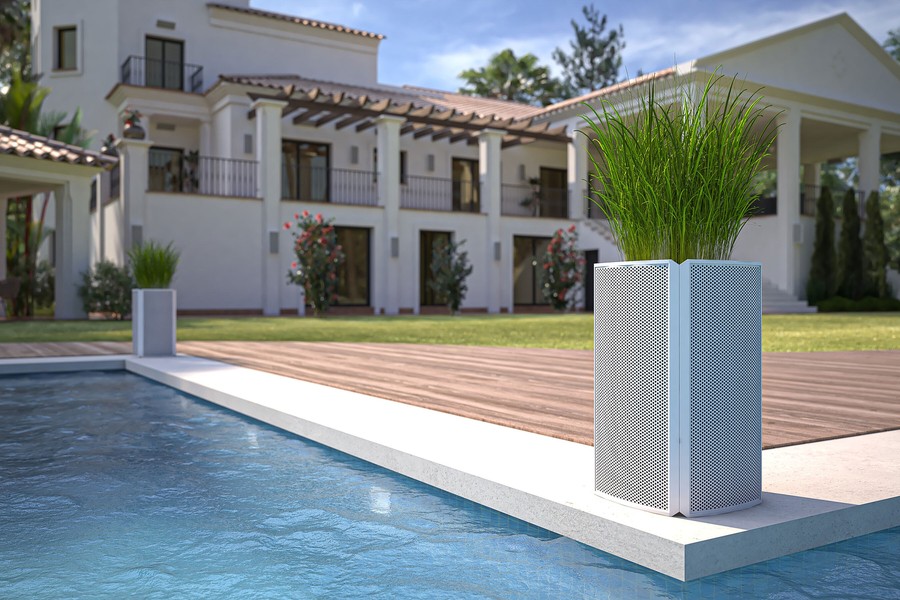 The Razor speaker by Coastal Source on the poolside.