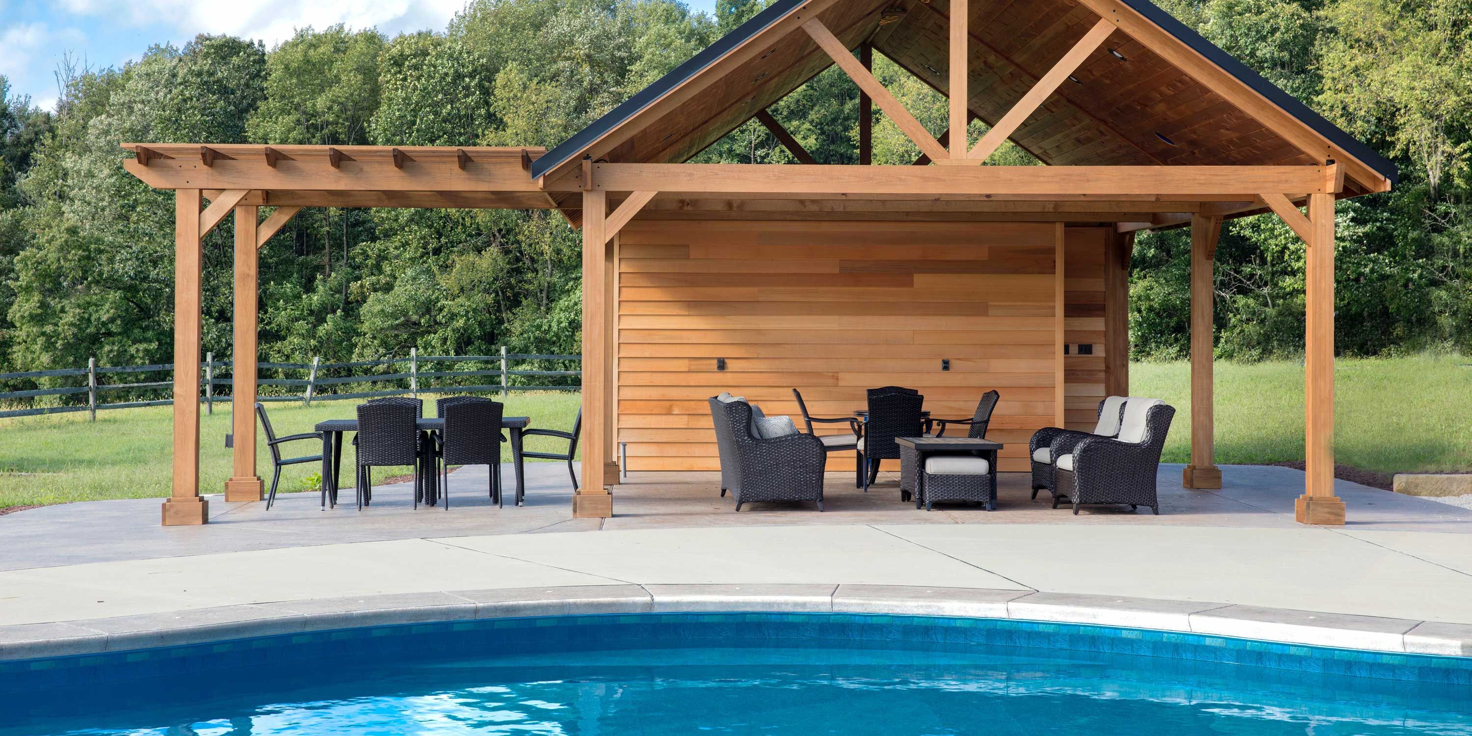 outdoor pool seating area
